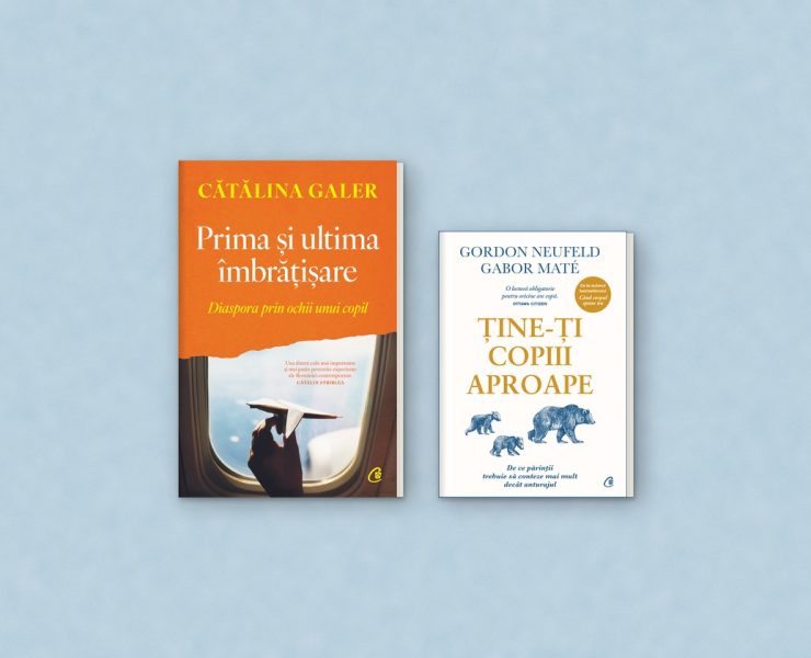 Coperta cărții „Prima și ultima îmbrățișare”, de Cătălina Galer, alături de „Ține-ți copiii aproape”